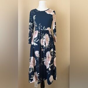Reborn J Navy and Pink Floral Long Sleeve Dress